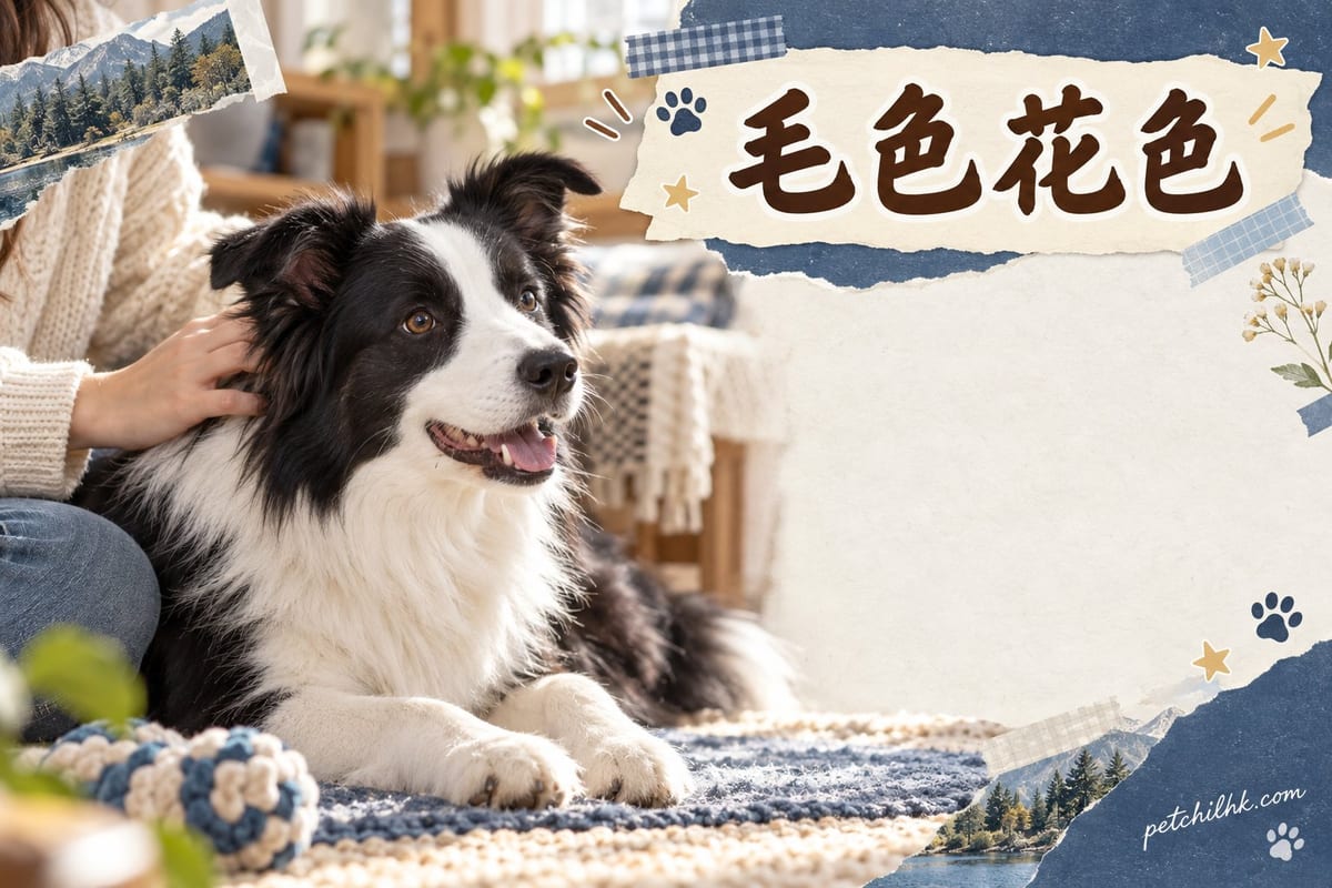 三隻唔同毛色嘅邊境牧羊犬並排企喺草地上,展示黑白、紅白同三色