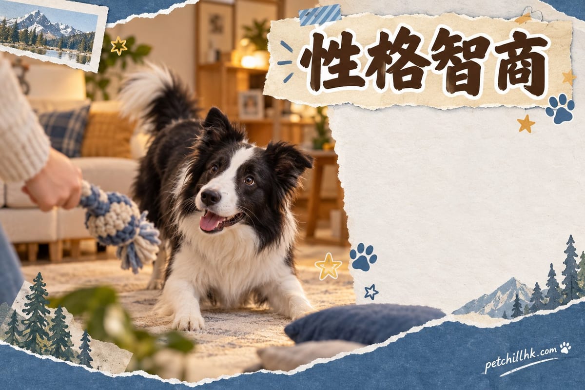 一隻黑白邊境牧羊犬喺草地上專注望住主人,準備接收指令
