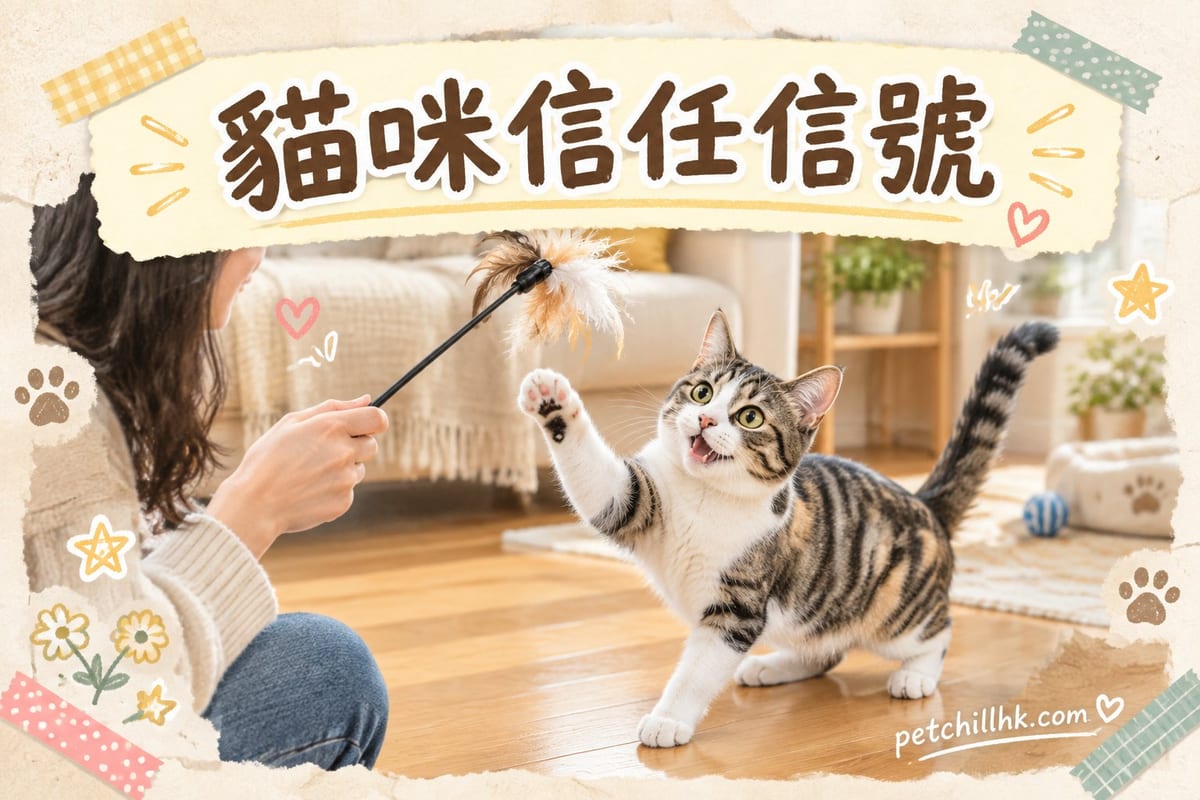 一隻米色貓喺窗邊瞓到露肚，主人坐喺隔籬慢眨眼望住佢，陽光灑落嚟