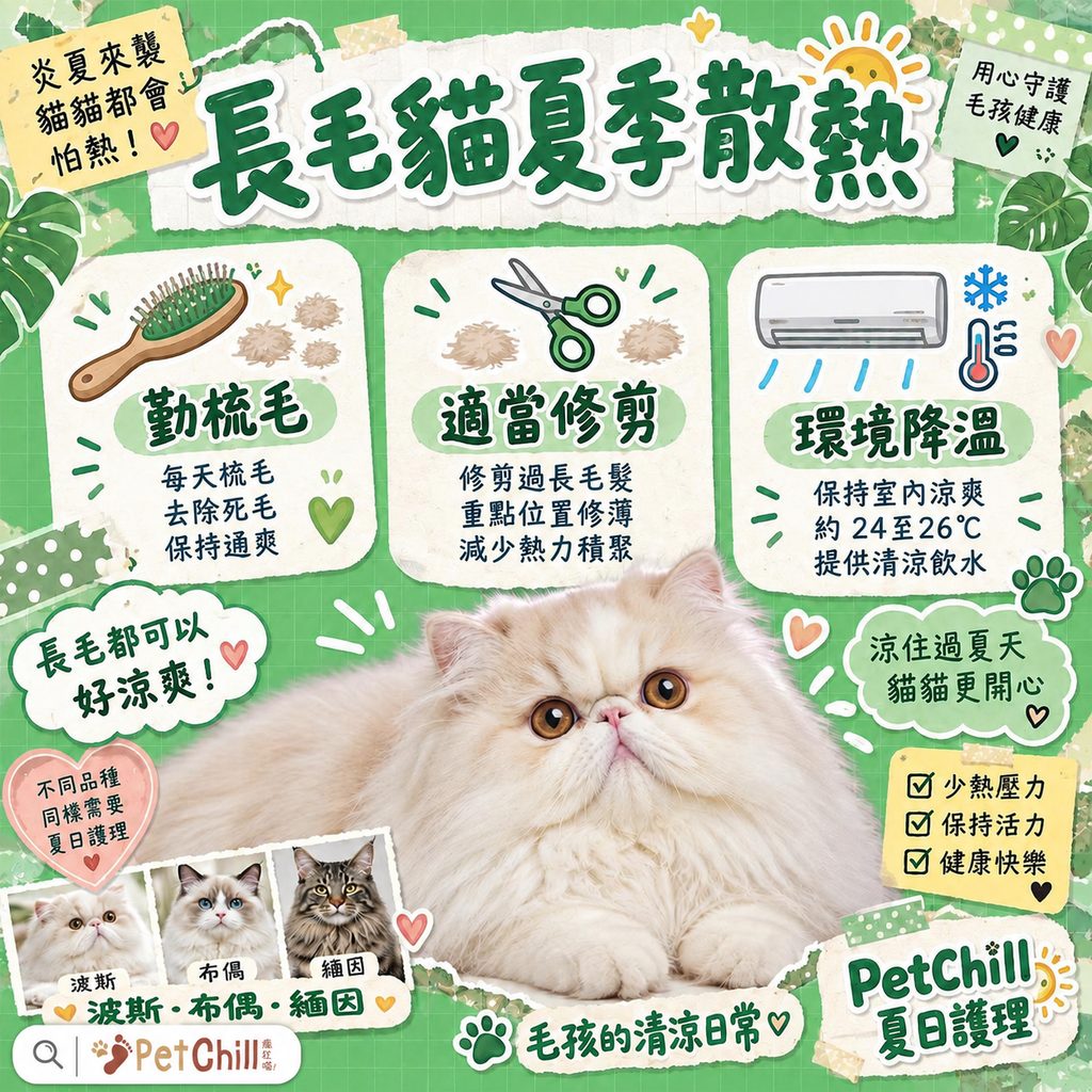 長毛貓夏季散熱護理|波斯布偶緬因金吉拉降溫指南