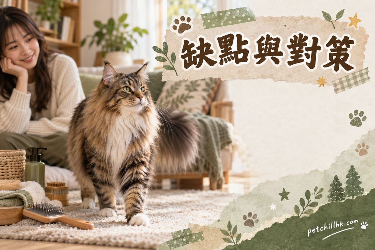 挪威森林貓趴喺梳化上,長毛散落喺布面