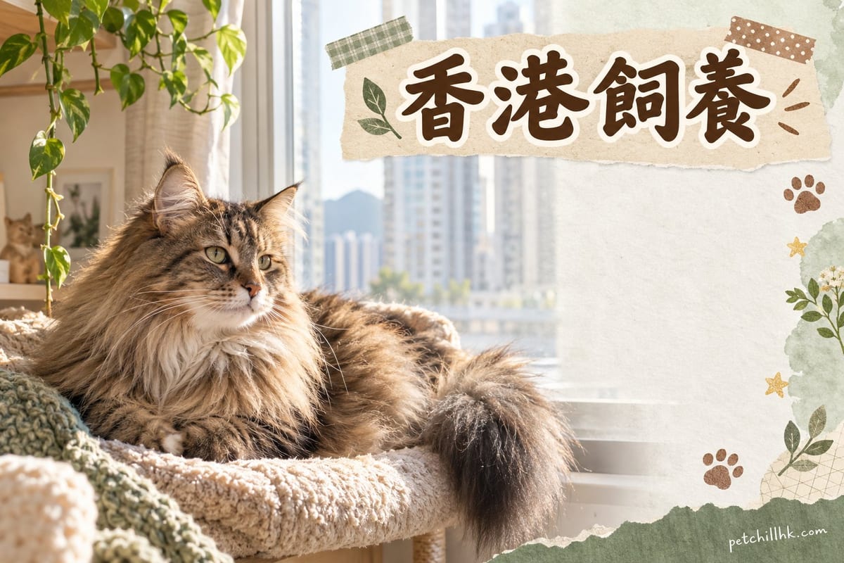 挪威森林貓坐喺香港單位窗邊曬太陽,長毛蓬鬆