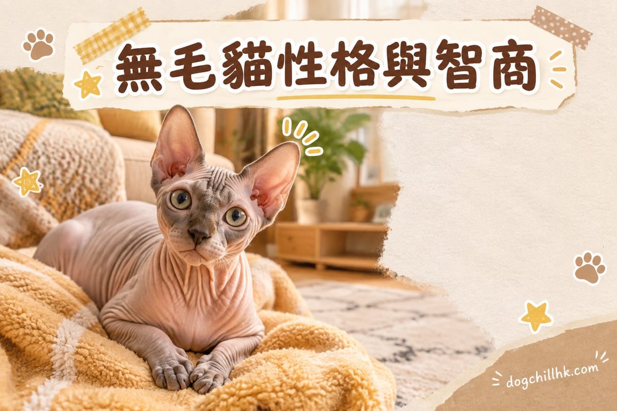 無毛貓企起身用頭peg住主人隻手撒嬌,背景係溫暖客廳
