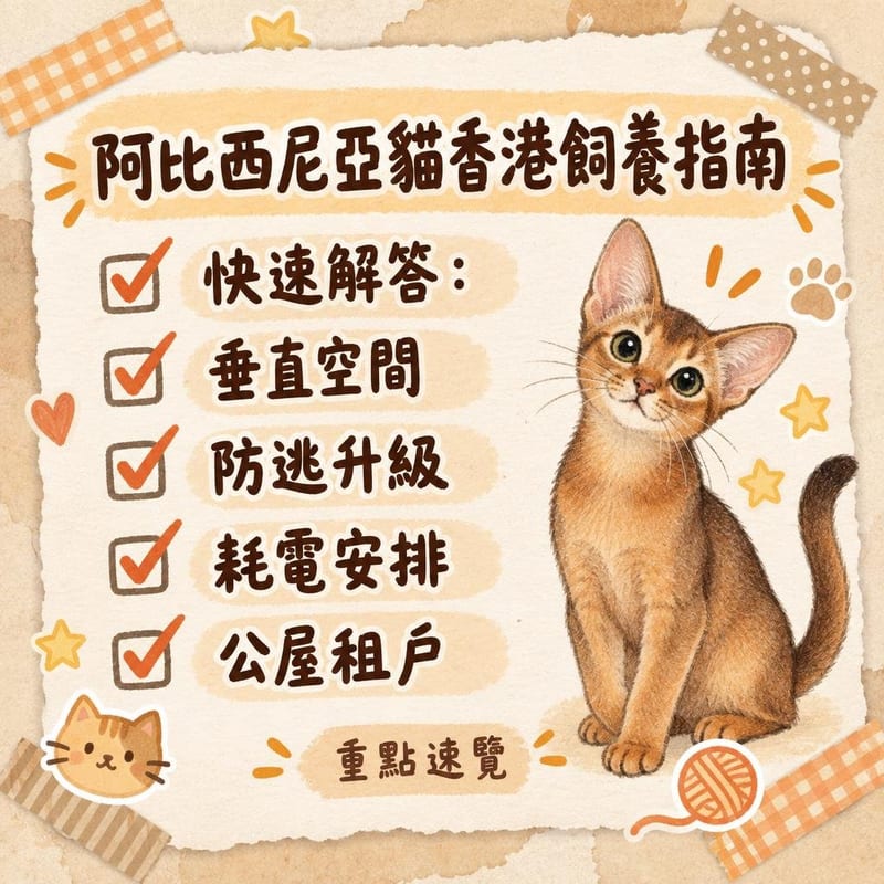 阿比西尼亞貓企喺書架最高層俯瞰客廳，書架與貓爬架以踏腳板相連