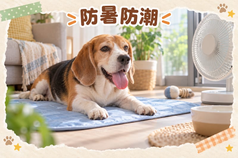 Beagle resting on an indoor mat while the owner brushes it, with ear cleaning solution nearby
