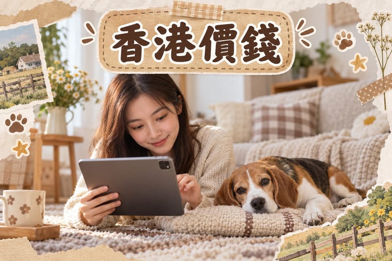 比格犬幼犬喺寵物店櫥窗內同準主人對望,玻璃反映出香港街景