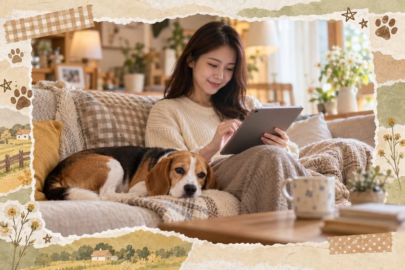 義工喺領養中心走廊帶住一隻成年比格犬散步,狗隻抬頭望鏡頭