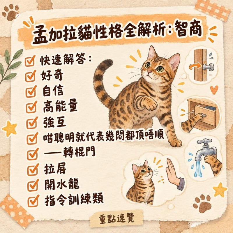 孟加拉貓以掌撥動遊戲枱上嘅透明盒蓋，成功取出裏面嘅零食，眼神專注