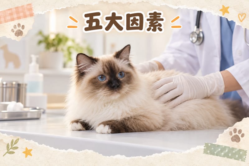 Veterinarian using a stethoscope to examine a Birman cat's heart while the owner comforts it
