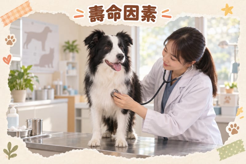 An older black and white Border Collie receiving a health check at a veterinary clinic