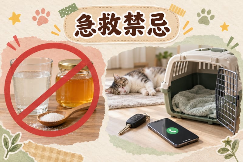 貓咪低血糖急救常見錯誤示意:糖水同蜂蜜唔應該餵入口,正確做法係即時用貓籠送去獸醫診所