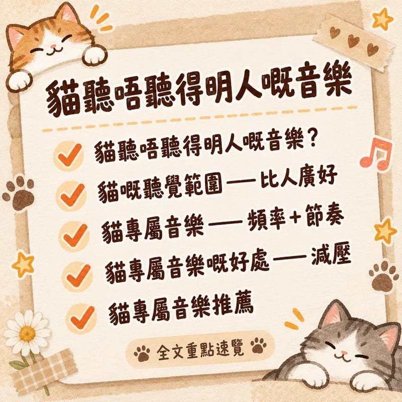 貓聽唔聽得明人嘅音樂｜PetChill 圖卡整理