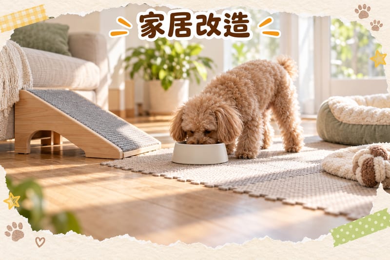 家居防滑墊、低斜台同低位食碗嘅改造示意
