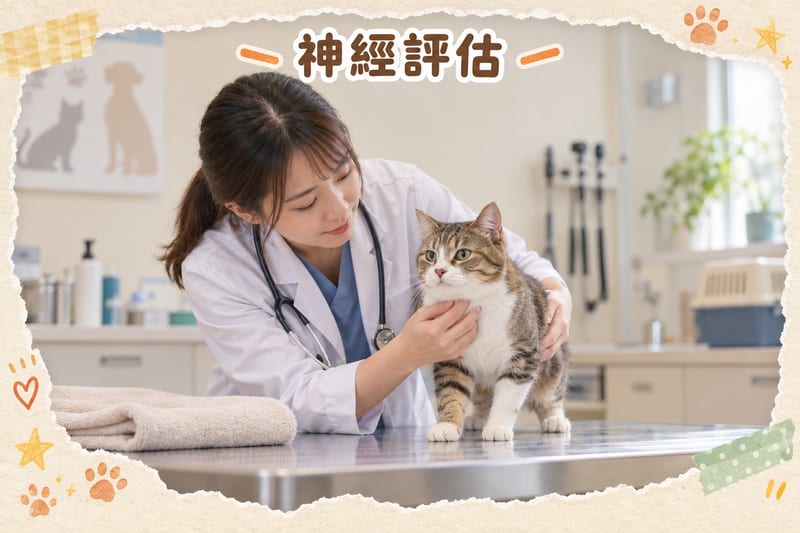 獸醫為神經受損貓咪做神經學檢查同復健動作評估