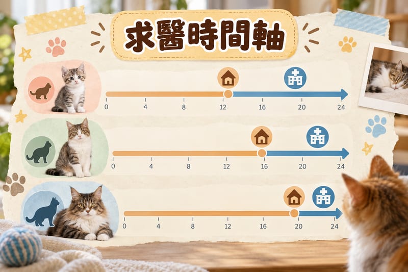 貓咪嘔吐頻率時間軸比較,成年貓、幼貓同老貓嘅求醫門檻分別