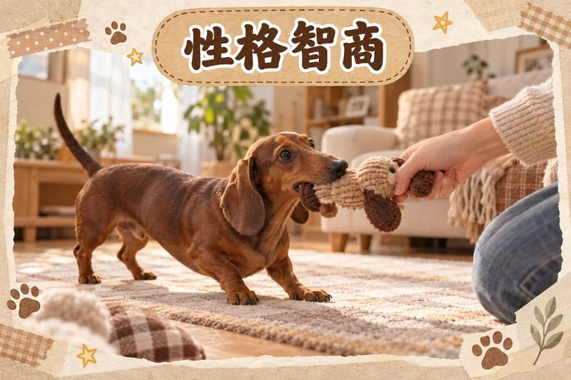 主人喺客廳用零食同長毛臘腸狗做短訓練課,狗專心坐低等待