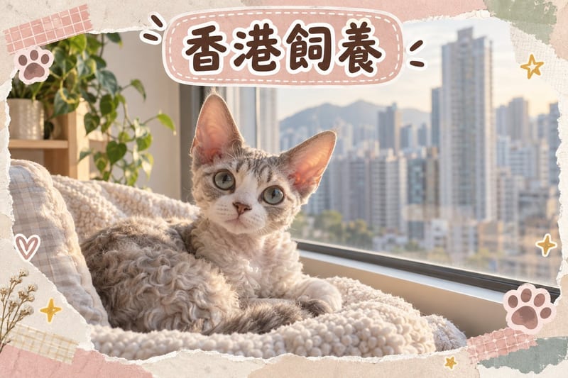 主人用手指輕撫德文捲毛貓嘅捲毛,示範唔用刷具,避免梳散捲度