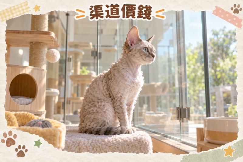 Devon Rex kitten sleeping on a soft mat by a window in a Hong Kong home, soft sunlight on the curly short coat