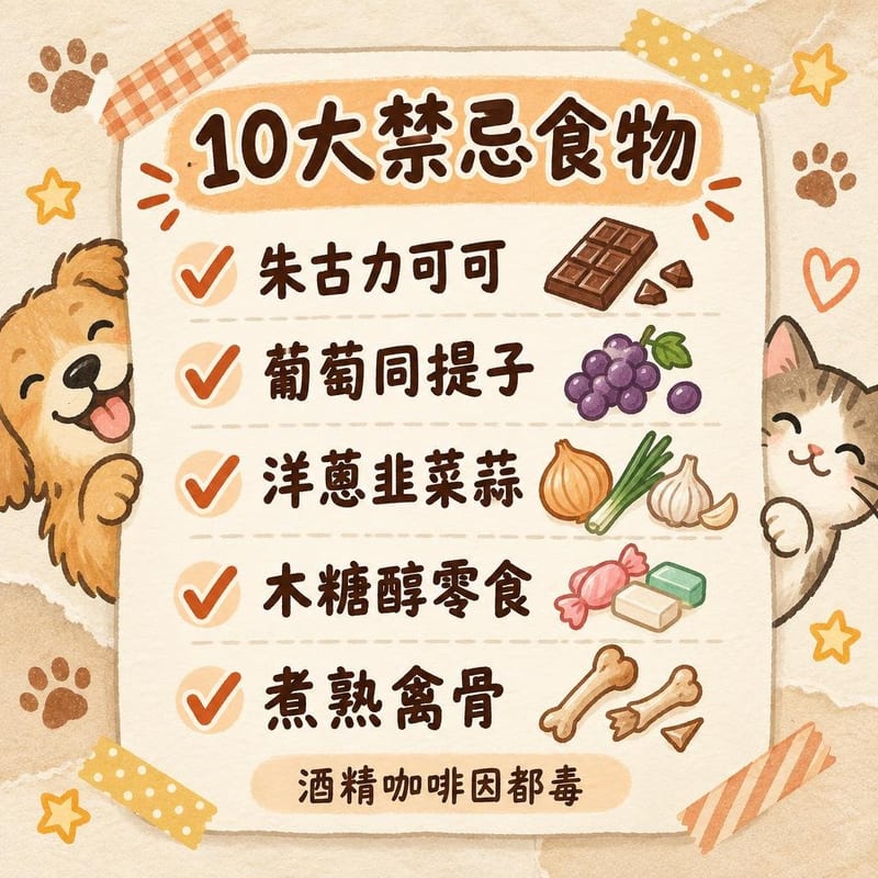 10大禁忌食物｜PetChill 圖卡整理