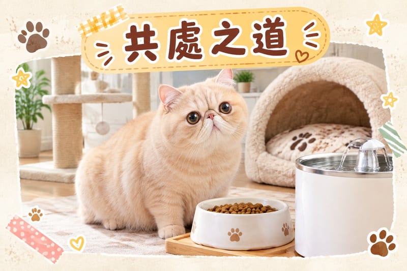 主人用逗貓棒同梳化上嘅銀色異國短毛貓玩耍