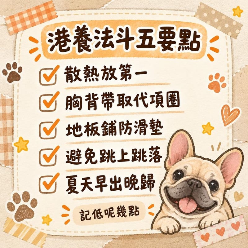 香港唐樓樓梯間,主人抱著一隻淺色法國鬥牛犬拾級而上,樓梯鋪了防滑條