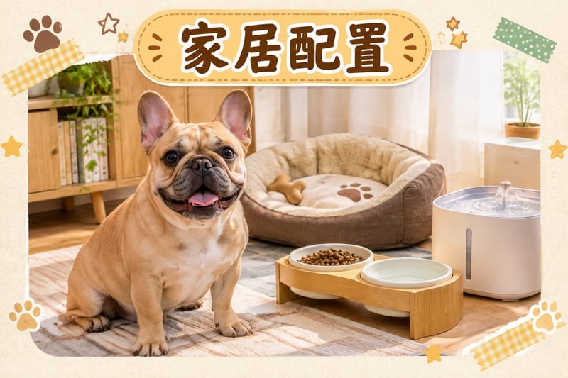 法國鬥牛犬坐在窗邊涼感墊上,窗外是陰雨的香港街景,主人正用毛巾擦拭牠的面部皺褶