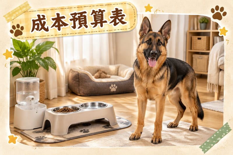 客廳茶幾上攤開資源對照表，主人同靜臥腳邊嘅德牧一同望住紙上嘅運動時間同醫療預算欄