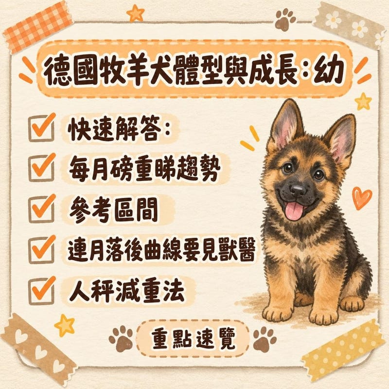牆邊成長記錄板上德牧幼犬由兩個月至十八個月嘅肩高刻度，主人用水平書本量度