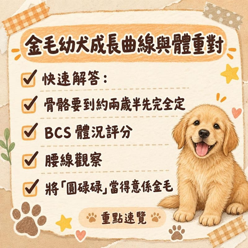 一隻四個月大金毛幼犬同成犬並排坐喺公園，體型對比明顯