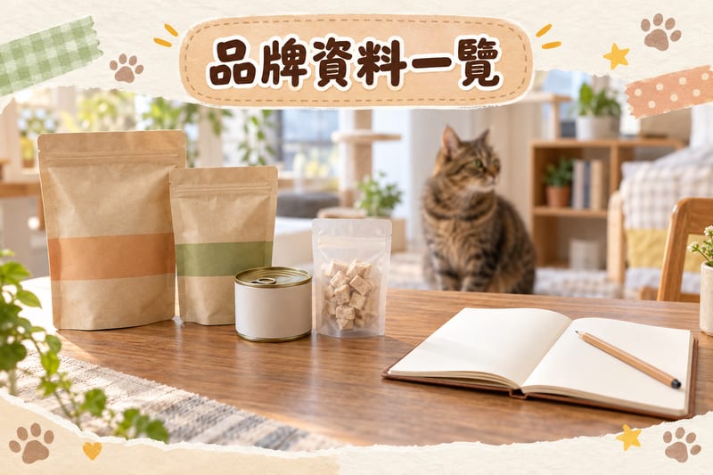 HEROMAMA 貓糧產品線枱面排開，乾糧袋、主食罐同凍乾小包並排，主人手持記錄板核對