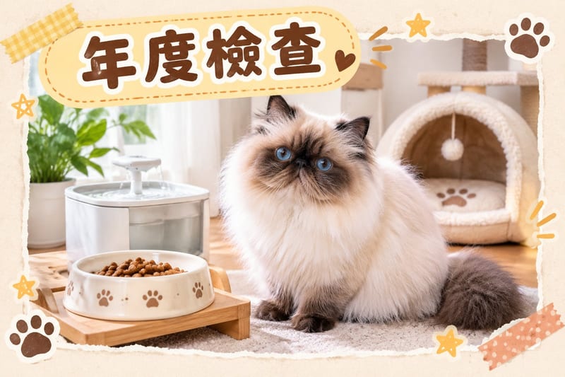 超聲波螢幕顯示貓腎部影像,旁邊放住驗身報告同老年貓糧碗