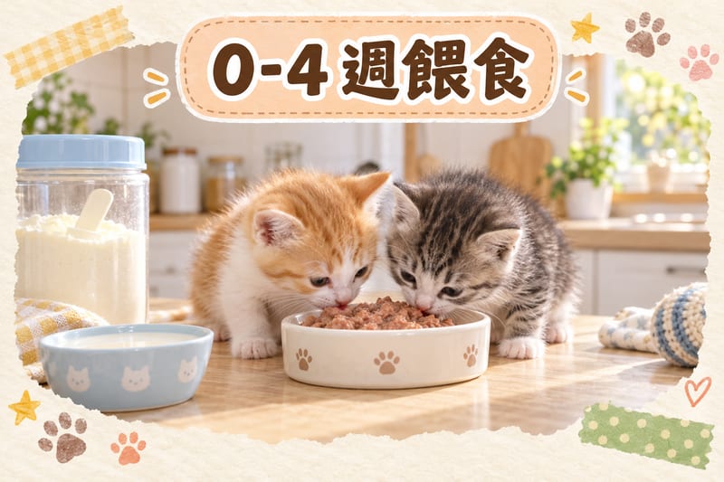 幼貓 0 至 12 個月成長時間表資訊圖,由新生期、離乳期、疫苗期到絕育同轉糧節點