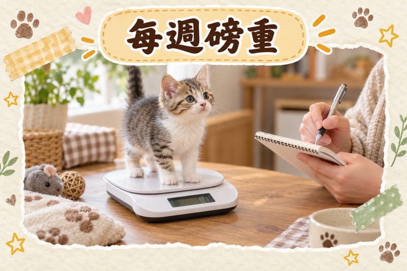 新手貓主每日照顧流程圖:磅重、餵食、清潔砂盆、遊戲互動、檢查呼吸與精神狀態