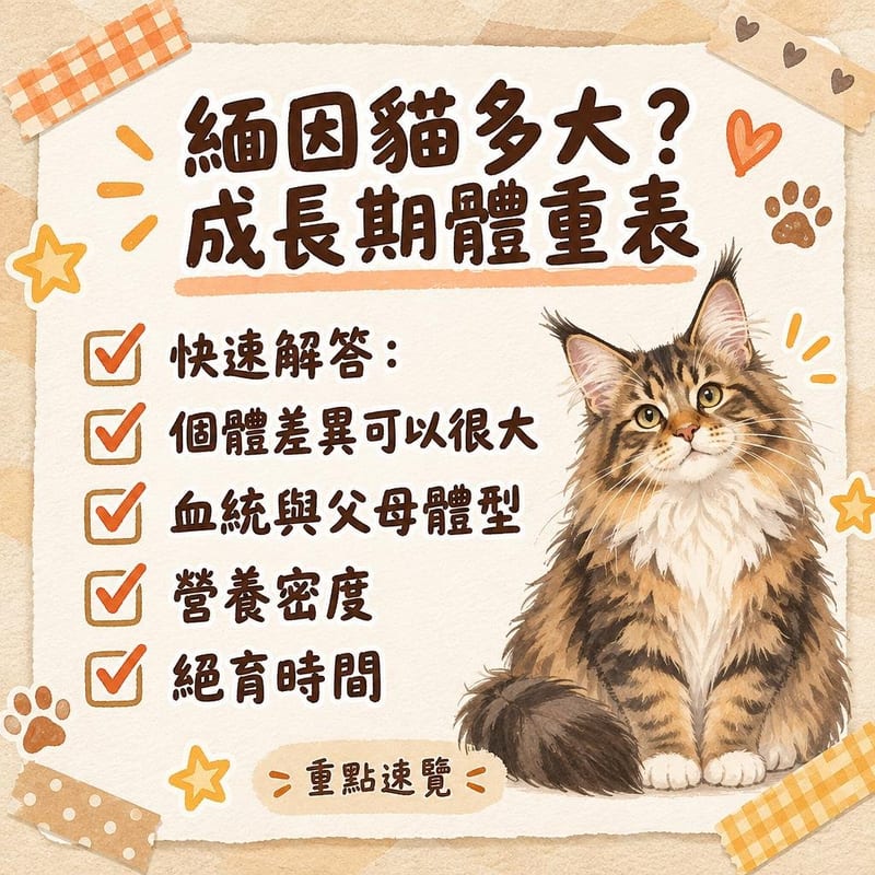 成年公貓與母貓緬因貓並排比較肩高與體長
