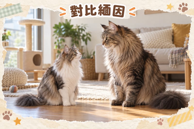 Norwegian Forest Cat lying alone on a high spot by the window looking out, showing its independent and calm nature