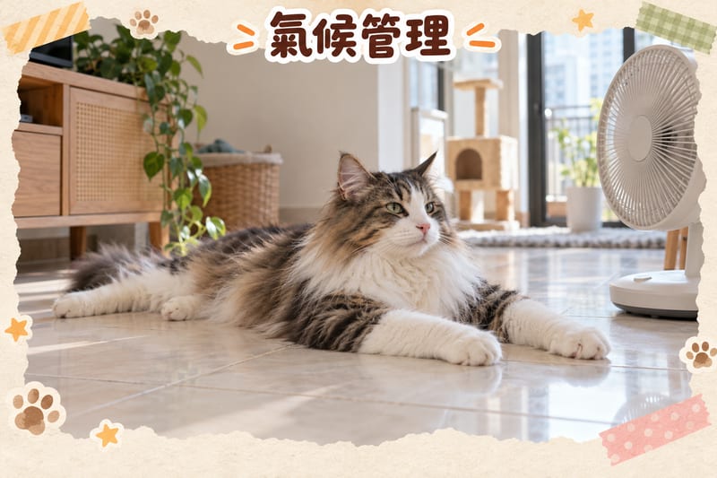 Norwegian Forest Cat resting on a high level of a living room cat tree, showing the large cat's vertical activity habit