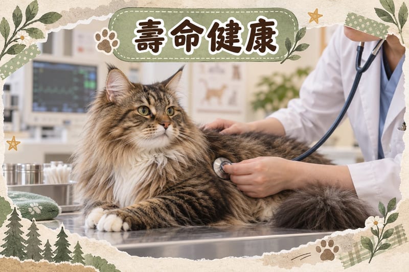 獸醫為成年挪威森林貓做髖關節活動度檢查,評估後肢協調性