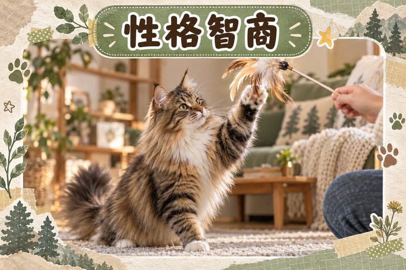 主人用藏食球同挪威森林貓玩益智遊戲,牠用前掌撥動取零食
