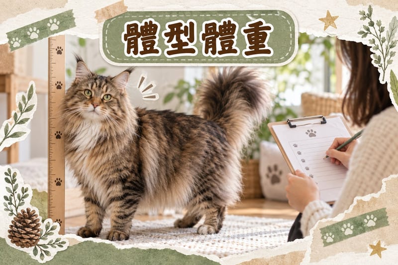 幼年挪威森林貓喺貓爬架上伸展,展示修長骨架同大腳掌