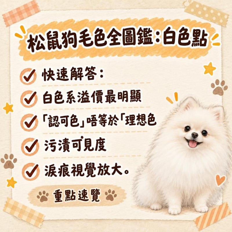 白色松鼠狗眼周有淺褐色淚痕，主人用濕棉片輕抹