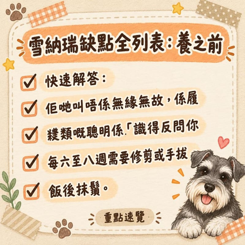 主人喺屋企走廊蹲低同黑白迷您雪納瑞做安靜訓練，手上有零食，場景溫暖專注