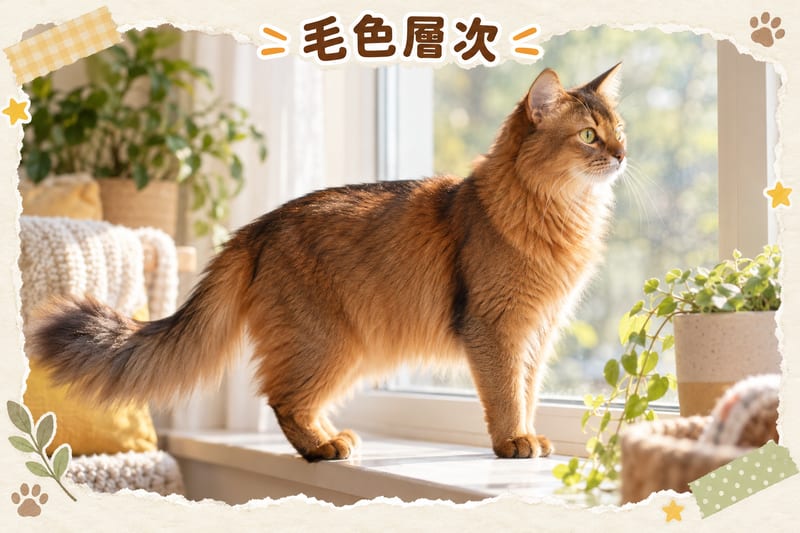 Ruddy ticked coat of a Somali cat in sunlight, showing the metallic layered sheen