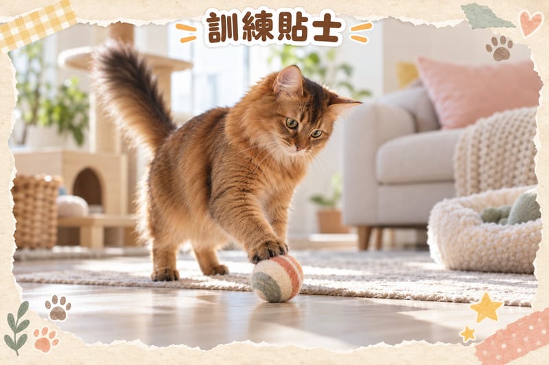 Somali cat interacting with owner playing with toys, chasing and jumping in the living room