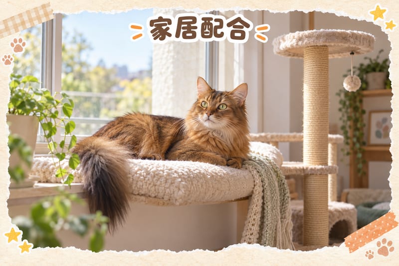 Somali cat standing in profile, showing the body length from shoulder to hip and the waistline