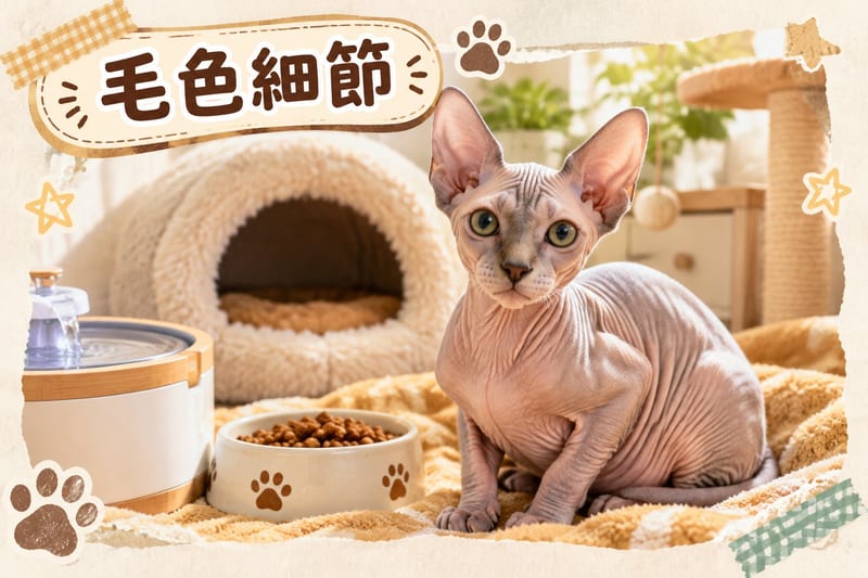 貓舍內一隻淺奶油色無毛貓同一隻深虎斑紋無毛貓並排瞓喺保溫暖墊上