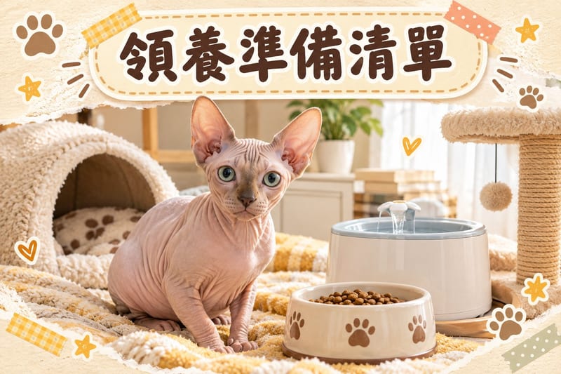 主人喺窗邊用平板核對貓舍查證清單,無毛貓瞓喺隔籬觀望
