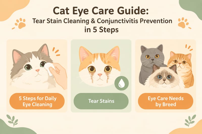 Cat eye care guide tear stain cleaning conjunctivitis prevention 5 daily care steps infographic 1