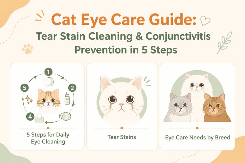 Cat eye care guide tear stain cleaning conjunctivitis prevention 5 daily care steps infographic 2