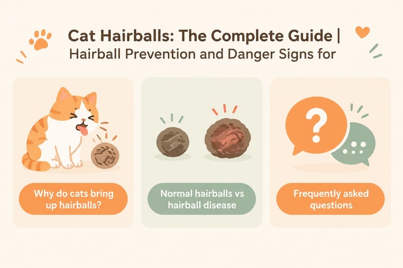 Cat hairball guide normal vs dangerous symptoms hairball prevention long-haired cat care knowledge card 1