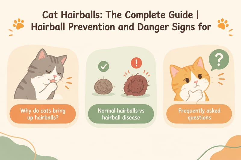 Cat hairball guide normal vs dangerous symptoms hairball prevention long-haired cat care knowledge card 2